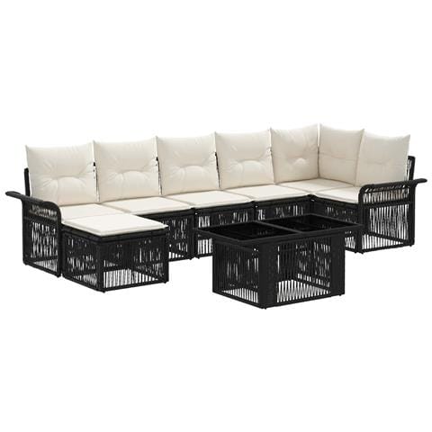 Set Divano da Giardino 8 pz Nero e Bianco Crema polyrattan - Foto 1