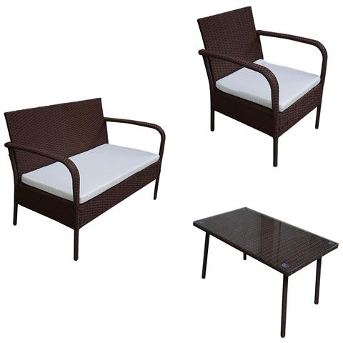 Set Di Mobili Da Giardino Lipari In Resina Intrecciata Marrone - 4 Posti - Cuscini Crema - Foto 8