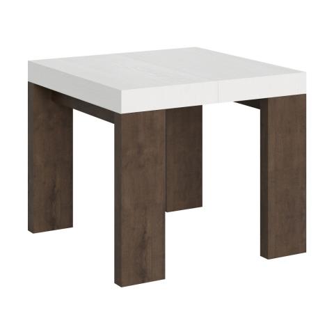 Tavolo Allungabile 90x90/246 Cm Roxell Mix Piano Bianco Frassino - Gambe Noce - Bianco Frassino /quercia Natura - Foto 1