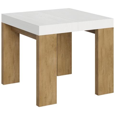 Tavolo Allungabile 90x90/246 Cm Roxell Mix Piano Bianco Frassino - Gambe Noce - Bianco Frassino /quercia Natura - Foto 5