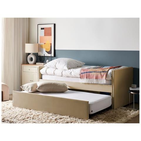 Letto Estraibile Velluto Troyes 90 X 200 Cm Beige - Foto 1