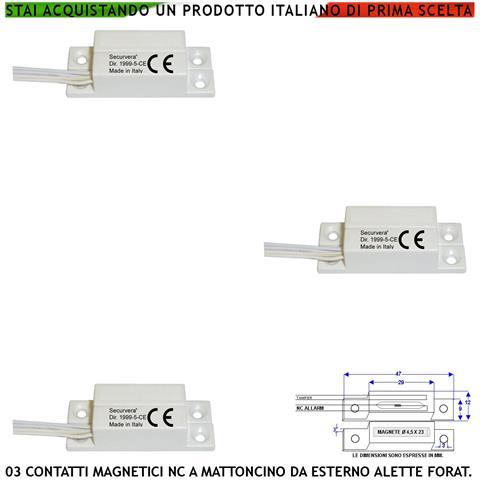 Contatto Magnetico Esterno 3 Pezzi Con Alette Di Fissaggio Forate Reed Sottovuoto Sensibilità Magnetica 13 Mm Tensione - Foto 1