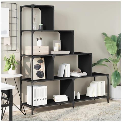 Libreria A 4 Gradini Nera 139x33,5x149 Cm In Legno Multistrato - Foto 3