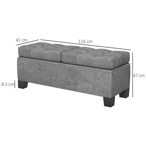 Panca Fondoletto Contenitore In Tessuto Con Imbottitura Trapuntata, 116x41x47cm, Grigio - Foto 6