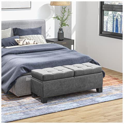 Panca Fondoletto Contenitore In Tessuto Con Imbottitura Trapuntata, 116x41x47cm, Grigio - Foto 2