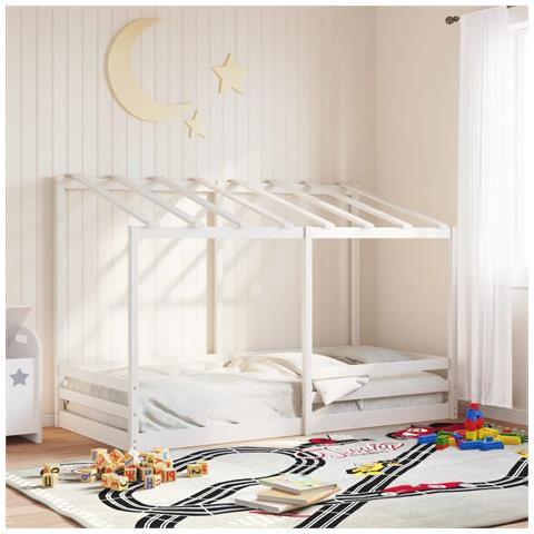 Letto Per Bambini Con Tetto Bianco 90x200cm Legno Massello Pino - Foto 1