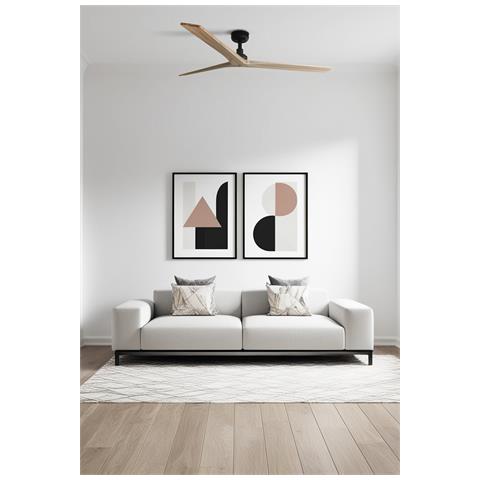 Faro Ventilatore Da Soffitto Klim L 150 Ø1500mm Nero Legno E Metallo Con 3 Pale In Roble Chiaro - Design Moderno Per Ambienti Privati E Professionali. - Foto 5