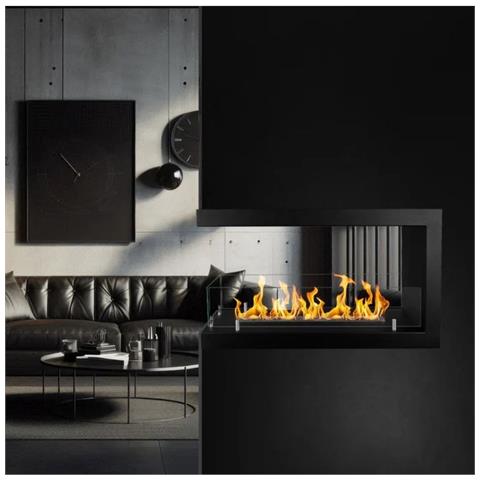 Camino Bioetanolo Da Parete Biocamino Da Incasso 1,5 Lt Riscaldamento 30 M2, Bruciatore In Acciaio Con Vetro Temperato - 90 Cm Nero - Foto 6