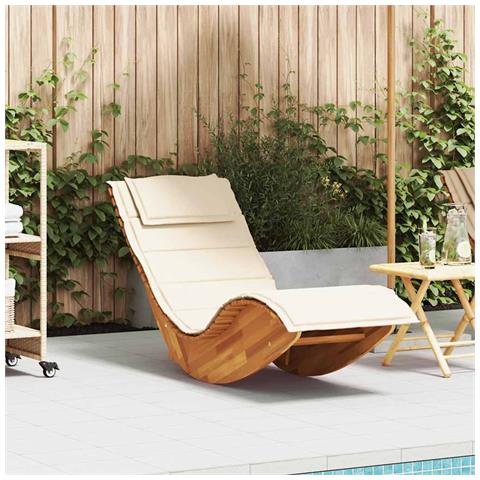 Lettino a Dondolo con Cuscino in Legno Massello di Acacia - Foto 1