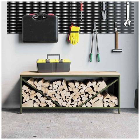 Rastrelliera Legna da Ardere con Piano Verde Oliva 100x40x60 cm - Foto 2