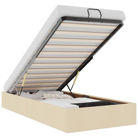 Struttura Letto Pouf Senza Materasso Crema 100x200 Cm Tessuto - Foto 2