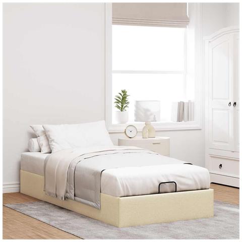 Struttura Letto Pouf Senza Materasso Crema 100x200 Cm Tessuto - Foto 3