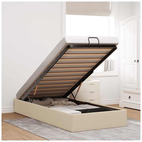 Struttura Letto Pouf Senza Materasso Crema 100x200 Cm Tessuto - Foto 1