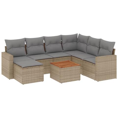 Set Divano Da Giardino 8 Pz Con Cuscini Beige Misto Polyrattan - Foto 2