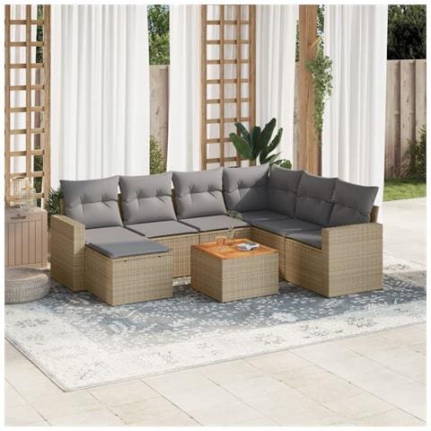 Set Divano Da Giardino 8 Pz Con Cuscini Beige Misto Polyrattan - Foto 1