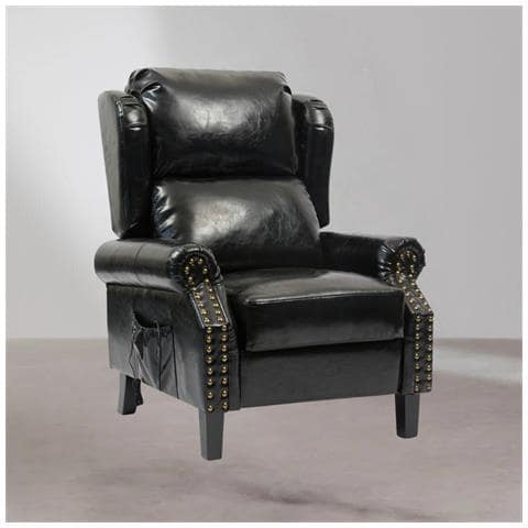 Poltrona Wing Recliner 6 Punti Massaggianti In Ecopelle Colore Nero - Foto 1