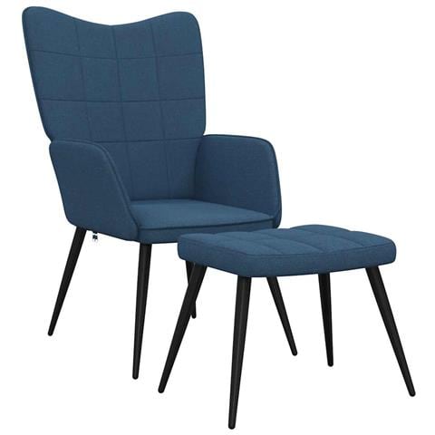 Lusso Casadino -  Sedia Relax Con Sgabello Blu In Tessuto - Foto 1