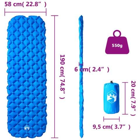 Materasso Campeggio Gonfiabile 1 Persona Blu Marino 190x58x6 cm - Foto 6