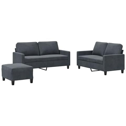 Set di Divani 3 pz con Cuscini Grigio Scuro in Velluto - Foto 1
