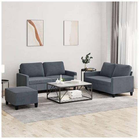 Set di Divani 3 pz con Cuscini Grigio Scuro in Velluto - Foto 2