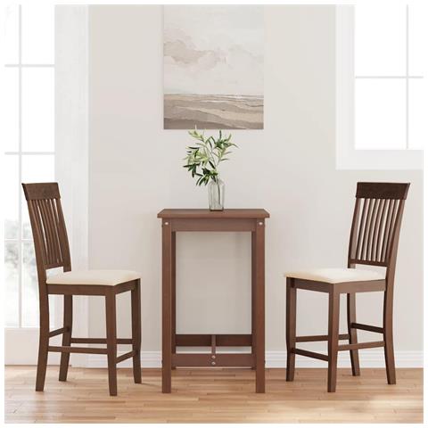 Sgabelli da Bar con Cuscini 2pz Marrone Legno Massello di Hevea - Foto 2