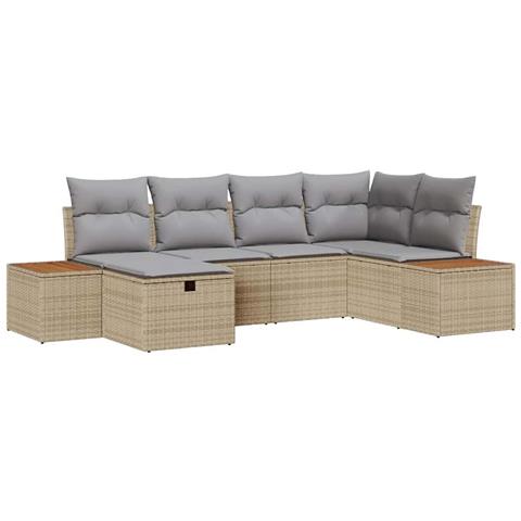 Set di Divani da Giardino da 6 Pezzi con Cuscini Beige in Polyrattan - Foto 1