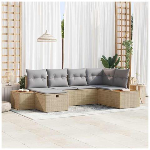 Set di Divani da Giardino da 6 Pezzi con Cuscini Beige in Polyrattan - Foto 2
