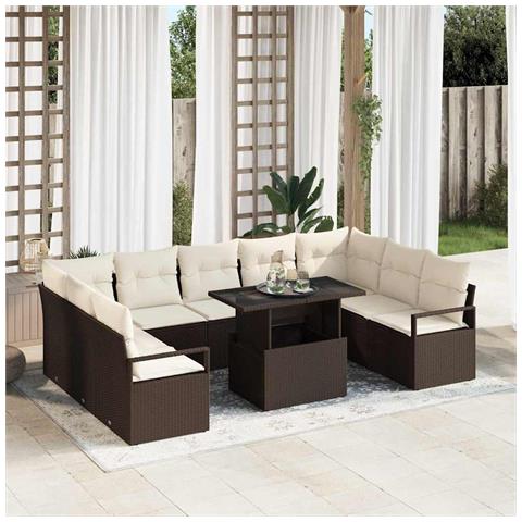 Set di Sofà da Giardino 10 Pezzi con Cuscini Polyrattan Marrone, Divano da Giardino 2 Posti con Cuscini Polyrattan Marrone - Foto 2