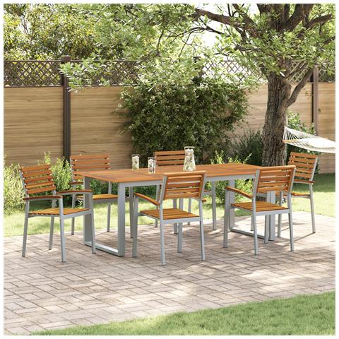 Set da pranzo da giardino 7 pezzi in legno massello di acacia e metallo - Foto 2
