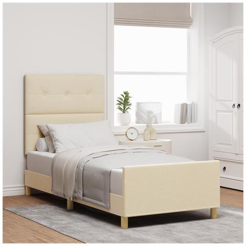 Letto Matrimoniale Crema 100x200 cm Tessuto - Foto 2