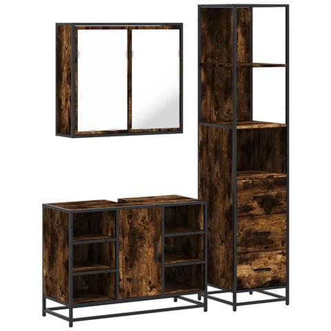 Set Mobili da Bagno 3 pz Rovere Fumo in Legno Multistrato - Foto 1