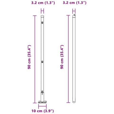 Pali per recinzione con piastre di base 7 pz Ø32mm 90cm Acciaio galvanizzato - Foto 9