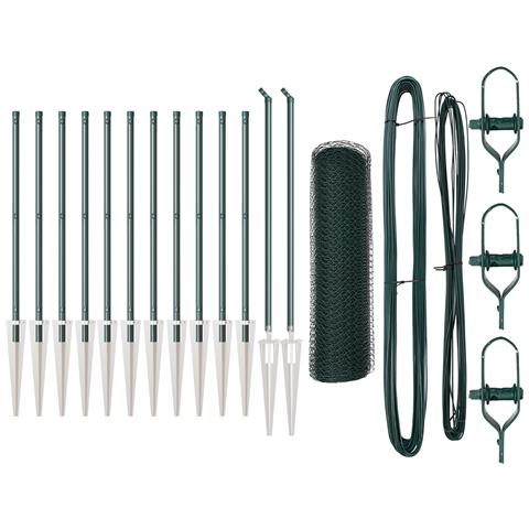 Recinzione Esagonale Verde 0.4x25 m Acciaio, Pali per Recinzione con Picchetto 13 pz Ø32 mm 60 cm Acciaio Zincato - Foto 1