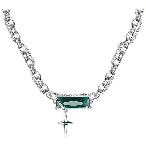 Catena Argento Unisex Con Cristallo Verde Alla Moda Elegante 26.5cm Regalo - Foto 1
