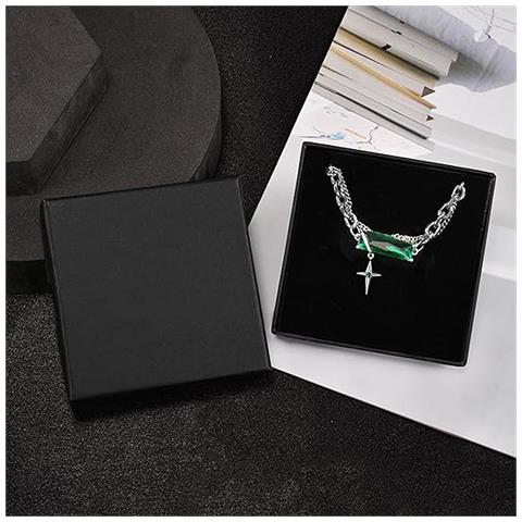 Catena Argento Unisex Con Cristallo Verde Alla Moda Elegante 26.5cm Regalo - Foto 4