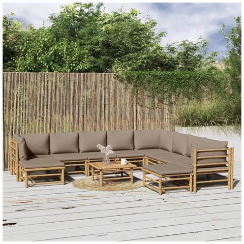 Set Salotto da Giardino 11pz con Cuscini Tortora Bambù - Foto 2