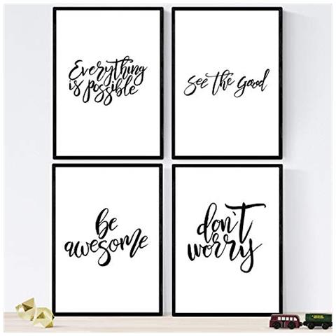 Set Di 4 Stampe Con Messaggi Felici E Colorati. 'fantastico' Cornice Nera A4 - Foto 1