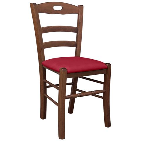 Sedia Loris In Legno Noce Scuro Con Seduta Imbottita In Similpelle Color Rosso - Foto 1