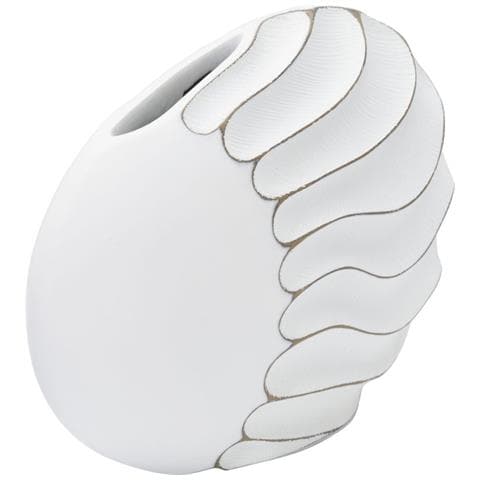 Vaso Lines Bianco In Resina Scultoreo 34x24,5 Cm - Foto 2