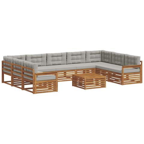 Set divani con cuscino 10 pcs Grigio Naturale e Chiaro - Foto 1