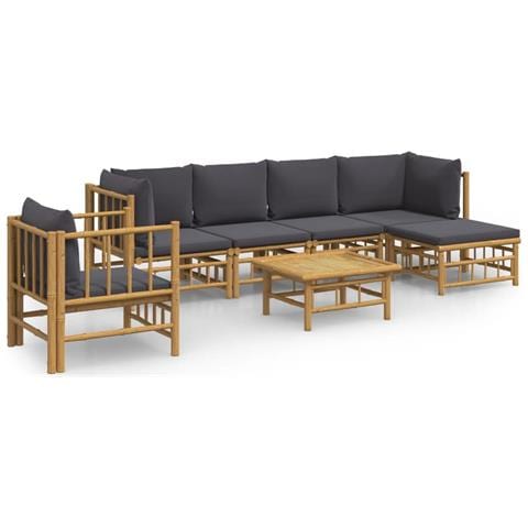 Set Salotto da Giardino 7pz con Cuscini Grigio Scuro Bambù - Foto 1