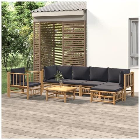 Set Salotto da Giardino 7pz con Cuscini Grigio Scuro Bambù - Foto 2