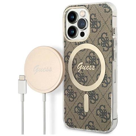 Kompletto Guess Gubpp13lh4eacsw Custodia+caricabatterie Iphone 13 Pro Custodia Marrone /marrone 4g Stampa Magsafe - Foto 1