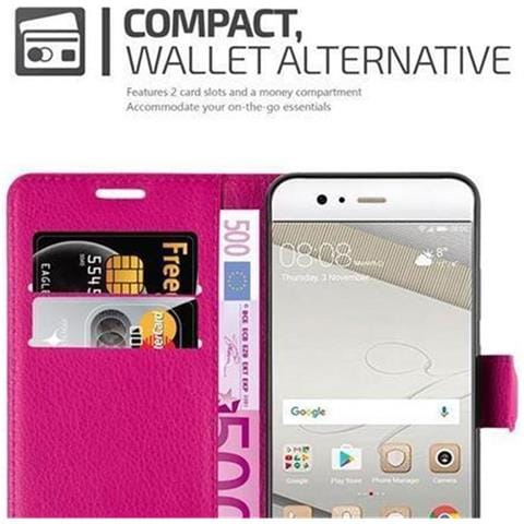 Custodia Compatibile Con Huawei P10 In Rosa Vivo - Coperchio Protettiva Con Chiusura Magnetica, Funzione Stand E Tasca Per Le Carte - Foto 2