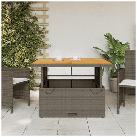 Tavolo Giardino Grigio 110x110x71cm Polyrattan Legno Di Acacia - Foto 3