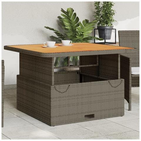 Tavolo Giardino Grigio 110x110x71cm Polyrattan Legno Di Acacia - Foto 1