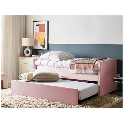 Letto Estraibile Velluto Troyes 90 X 200 Cm Rosa Pastello - Foto 1