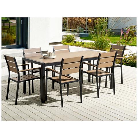 Set Di 6 Sedie Da Pranzo Alluminio Anodizzato Legno Chiaro E Nero Vernio - Foto 1