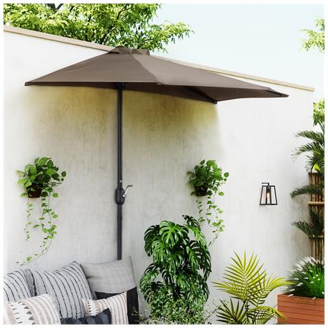 Ombrellone Da Parete Mezzaluna Salvaspazio Con Apertura A Manovella, Caffè - Foto 2