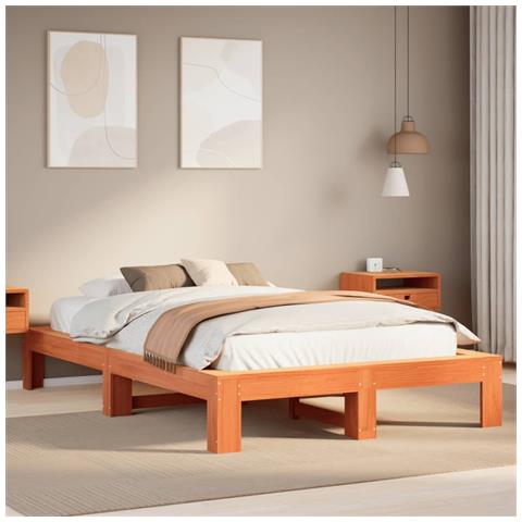 Letto Senza Materasso Marrone Cera 120x200 Cm In Legno Di Pino - Foto 1